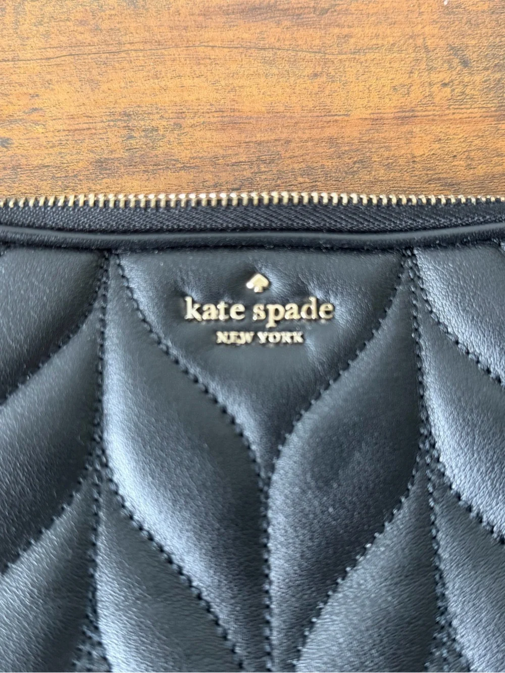 kate spade Black Quilted Leather Camera Crossbody with Gold Chain
